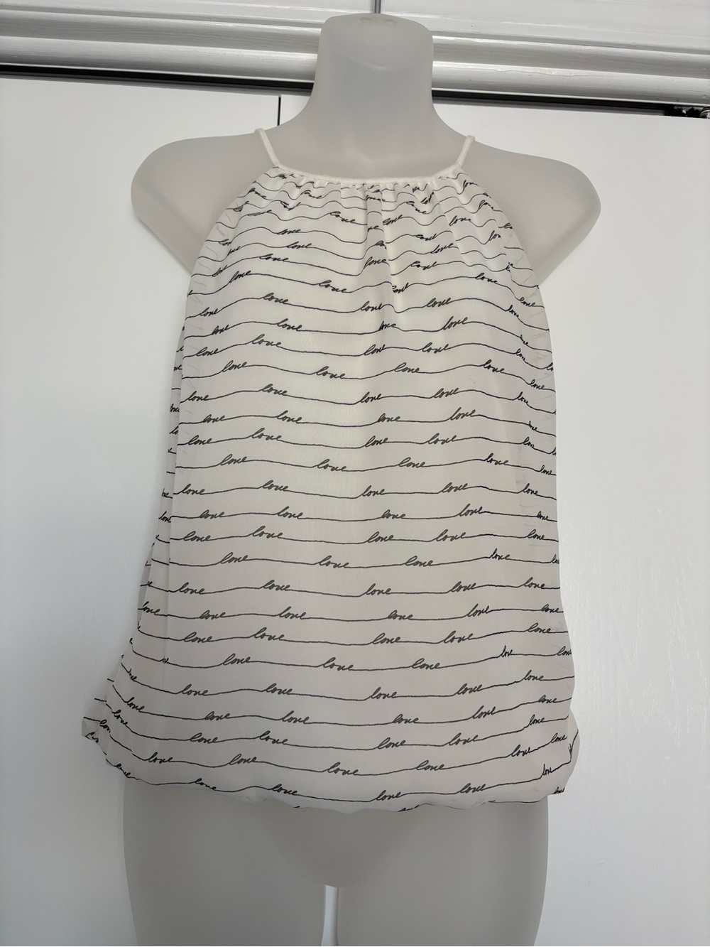 Women's Cream Halter Tank Top with Love Script Print size XS